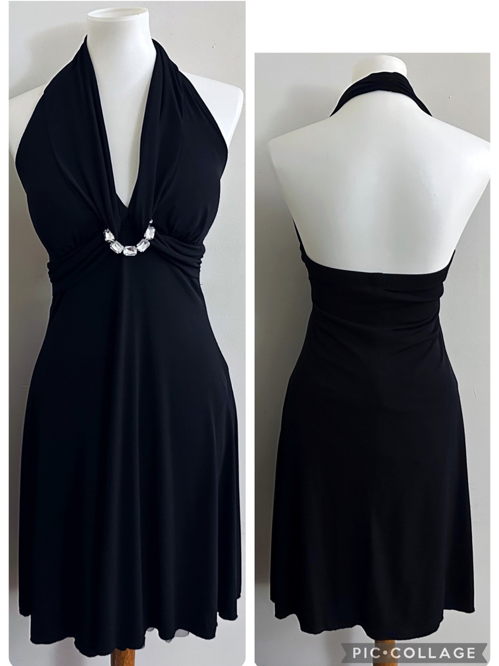 My Michelle 90s Y2K Black Halter Dress with Jewel Accent Whimsigoth Fairy Party